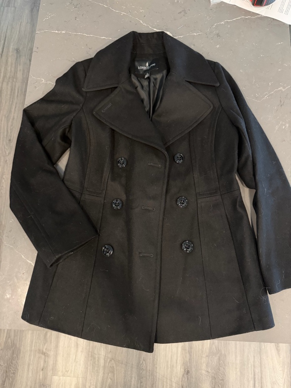 London Fog Black Double-Breasted Women's Pea Coat